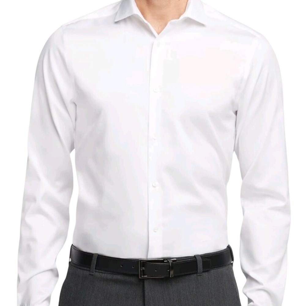 Calvin Klein Infinite Wrinkle Free Slim Tall Dress Shirt White 33AT187 Stretch
